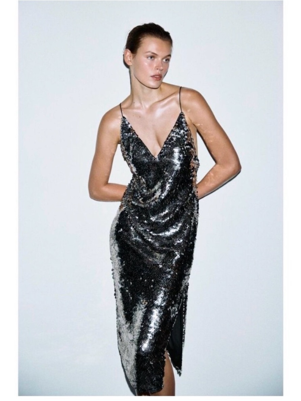 Zara sequin midi dress with snake print